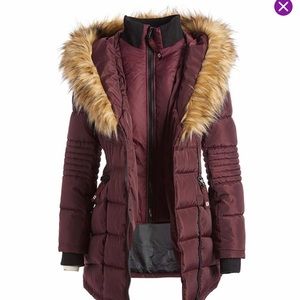 NWT Cranberry Oversize Faux Fur Hood Puffer Jacket